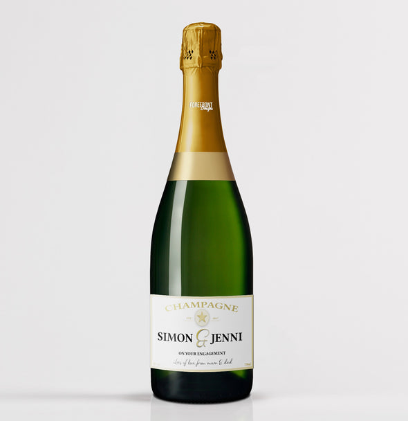 Personalised engagement champagne bottle label - Forefrontdesigns
