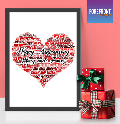 Personalised heart anniversary word art print - Forefrontdesigns