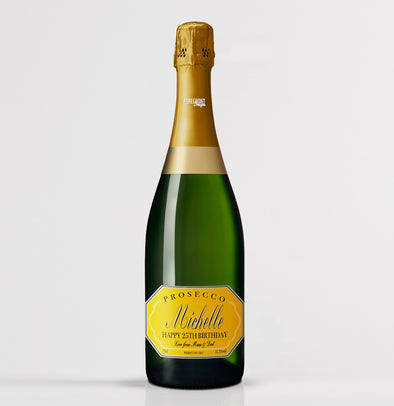 Personalised gold birthday prosecco bottle label - Forefrontdesigns