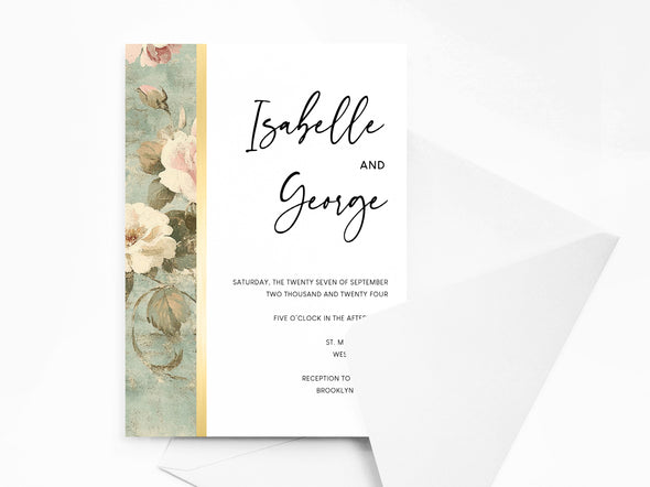Personalised Floral Wedding Invitations with Envelopes