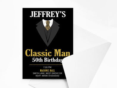 Personalised Classic Man Birthday Party Invitations with Envelopes