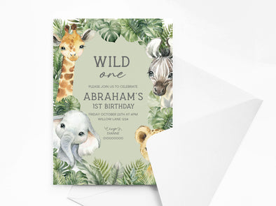 Personalised Animal Jungle Safari Kids Birthday Party Invitations with Envelopes