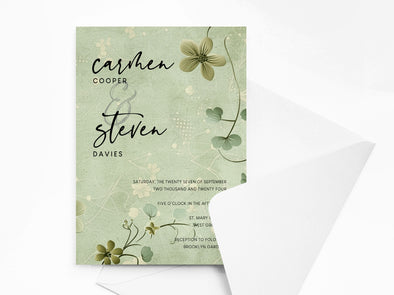 Personalised Sage Floral Wedding Invitations with Envelopes