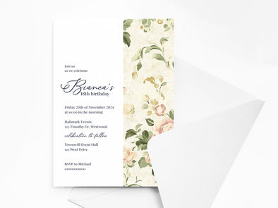 Personalised Floral Birthday Party Invitations with Envelopes