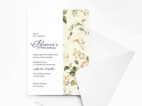 Personalised Floral Birthday Party Invitations with Envelopes