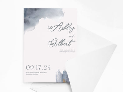 Personalised Dusty Blue Watercolor Wedding Invitations with Envelopes