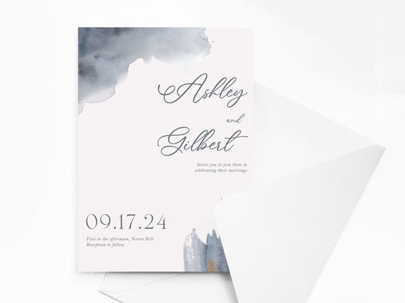Personalised Dusty Blue Watercolor Wedding Invitations with Envelopes