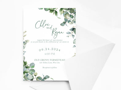 Personalised Sage Leaves Wedding Invitations with Envelopes