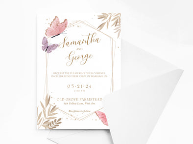 Personalised Butterfly Themed Wedding Invitations with Envelopes