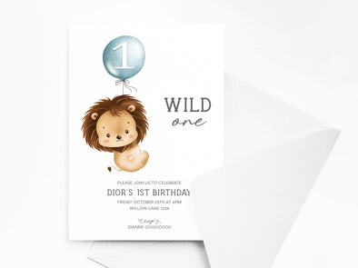 Personalised Animal Lion Kids Birthday Party Invitations with Envelopes