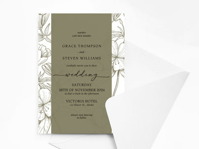 Personalised Sage Floral Wedding Invitations with Envelopes