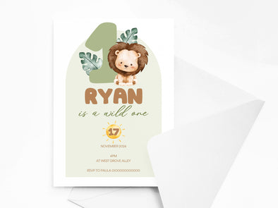 Personalised Animal Lion Kids Birthday Party Invitations with Envelopes