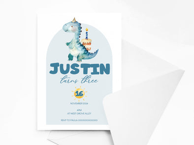 Personalised Dinosaur Kids Birthday Party Invitations with Envelopes