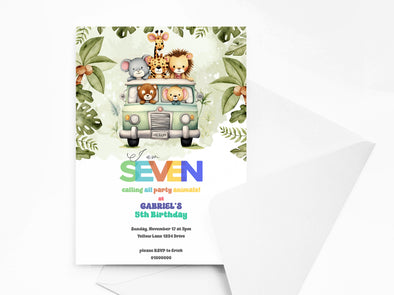 Personalised Animal Jungle Safari Kids Birthday Party Invitations with Envelopes