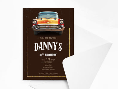 Personalised Retro Vintage Car Birthday Party Invitations with Envelopes
