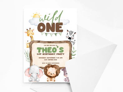 Personalised Animal Jungle Safari Kids Birthday Party Invitations with Envelopes