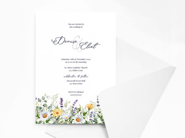 Personalised Floral Wedding Invitations with Envelopes