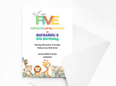 Personalised Animal Jungle Safari Kids Birthday Party Invitations with Envelopes