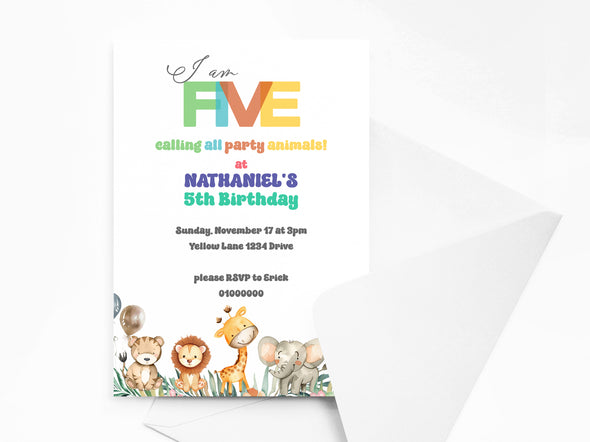 Personalised Animal Jungle Safari Kids Birthday Party Invitations with Envelopes