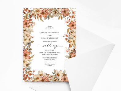 Personalised Rustic Floral Wedding Invitations with Envelopes