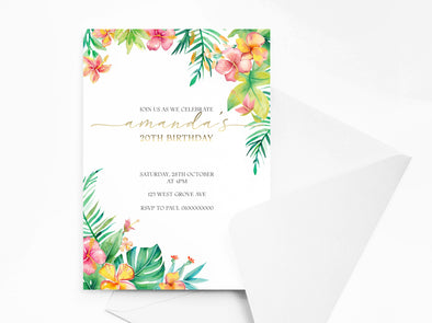 Personalised Botanical Floral Birthday Party Invitations with Envelopes