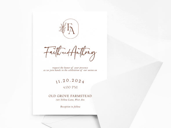 Personalised Minimalist Wedding Invitations with Envelopes