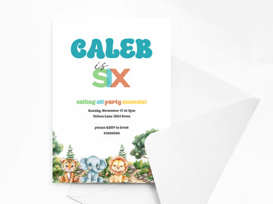 Personalised Animal Jungle Safari Kids Birthday Party Invitations with Envelopes
