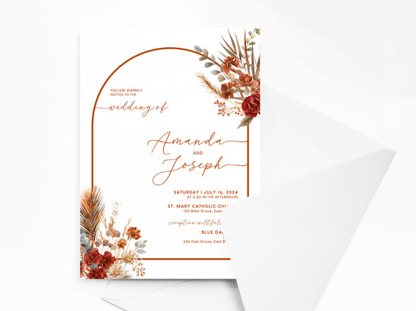 Personalised Rustic Boho Wedding Invitations with Envelopes