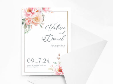 Personalised Floral Wedding Invitations with Envelopes
