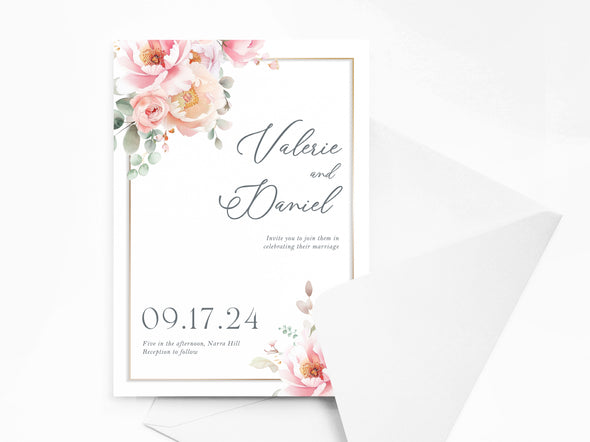 Personalised Floral Wedding Invitations with Envelopes