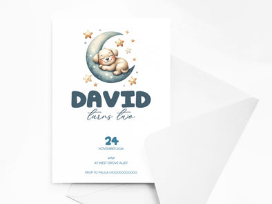 Personalised Puppy and Moon Birthday Party Invitations with Envelopes