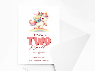 Personalised Unicorn Kids Birthday Party Invitations with Envelopes
