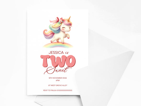 Personalised Unicorn Kids Birthday Party Invitations with Envelopes