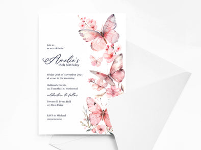 Personalised Butterfly Birthday Party Invitations with Envelopes