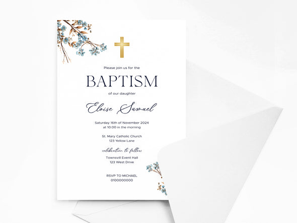Personalised Baptism/Christening Invitations with Envelopes