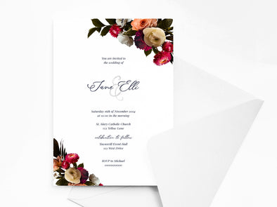 Personalised Floral Wedding Invitations with Envelopes