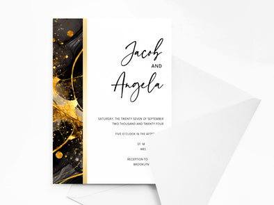 Personalised Black and Gold Wedding Invitations with Envelopes