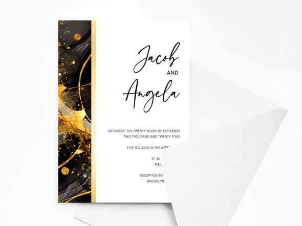 Personalised Black and Gold Wedding Invitations with Envelopes