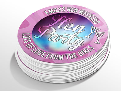 Personalised Round Hen Party Sticker Labels, party label, surprise party, custom sticker