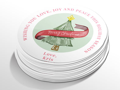 Personalised Round Christmas Sticker Labels, party label, surprise party, holiday sticker