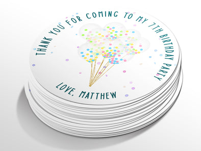 Personalised Round Birthday Sticker Labels, party label, surprise party, birthday label