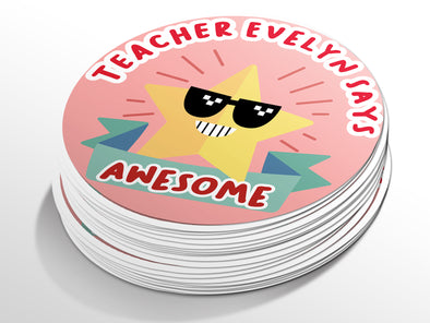 Personalised Round Teacher Sticker Labels, student sticker, school sticker