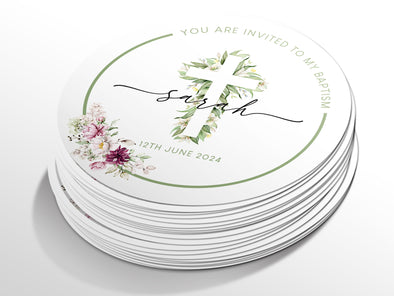 Personalised Round Baptism Sticker Labels, Christening sticker, custom sticker
