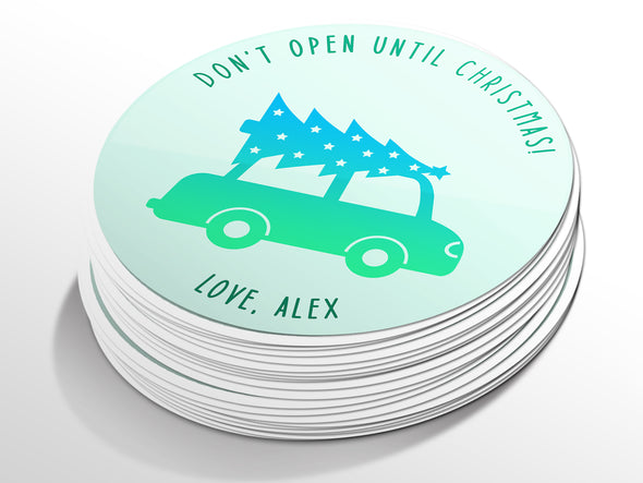 Personalised Round Christmas Sticker Labels, party label, surprise party, holiday sticker