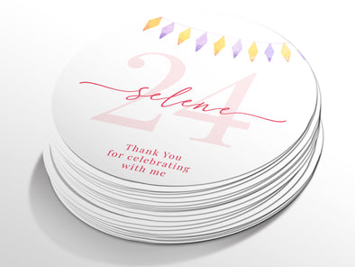 Personalised Round Birthday Sticker Labels, party label, surprise party, birthday label