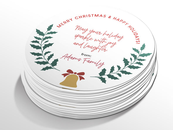 Personalised Round Christmas Sticker Labels, party label, surprise party, holiday sticker