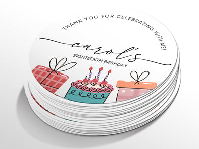 Personalised Round Birthday Sticker Labels, party label, surprise party, birthday label