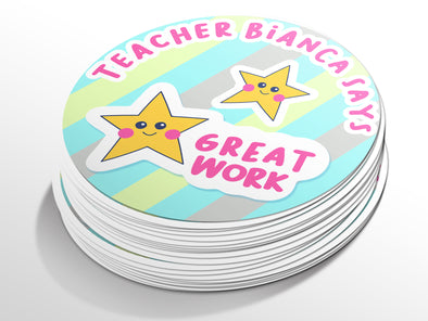 Personalised Round Teacher Sticker Labels, student sticker, school sticker