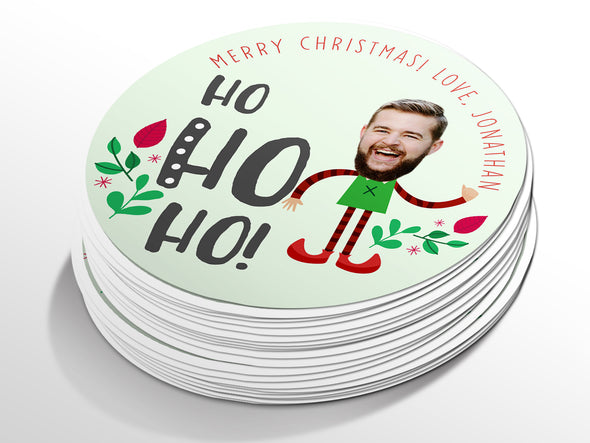 Personalised Round Christmas Photo Sticker Labels, party label, surprise party, holiday sticker