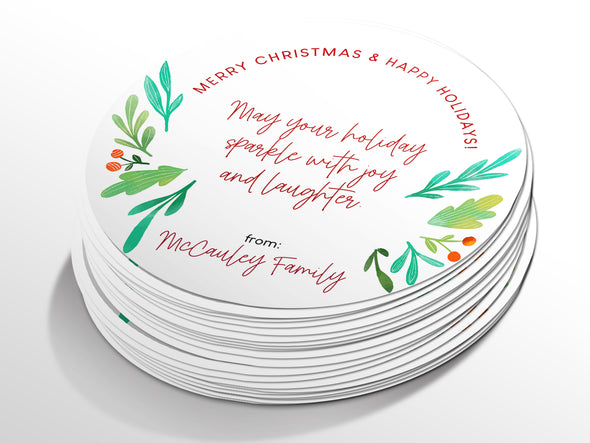 Personalised Round Christmas Sticker Labels, party label, surprise party, holiday sticker